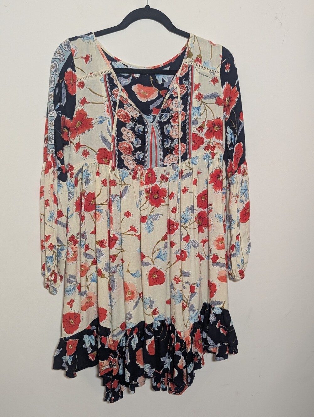 Patrons of Peace Floral Patchwork Boho Babydoll Tunic Dress Size S